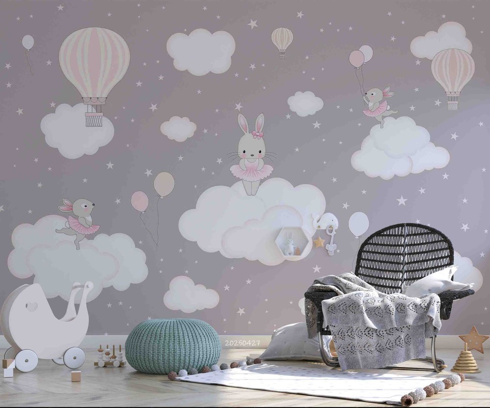 3D Rabbit Clouds Illustration Wall Murals Wallpaper Murals Wall Sticker