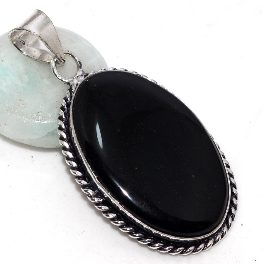 925 Silver Plated-Black Onyx Ethnic Gemstone Handmade Pendant Jewelry 2