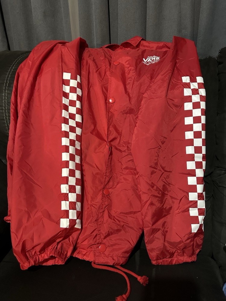 Vans Off the Wall Red Windbreaker Jacket Men's XXL Snaps Collared