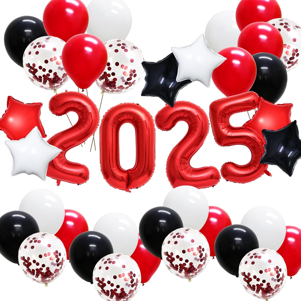New Years Eve Party Supplies 2025, Class of 2025 Graduation Decorations, Red Bla-image