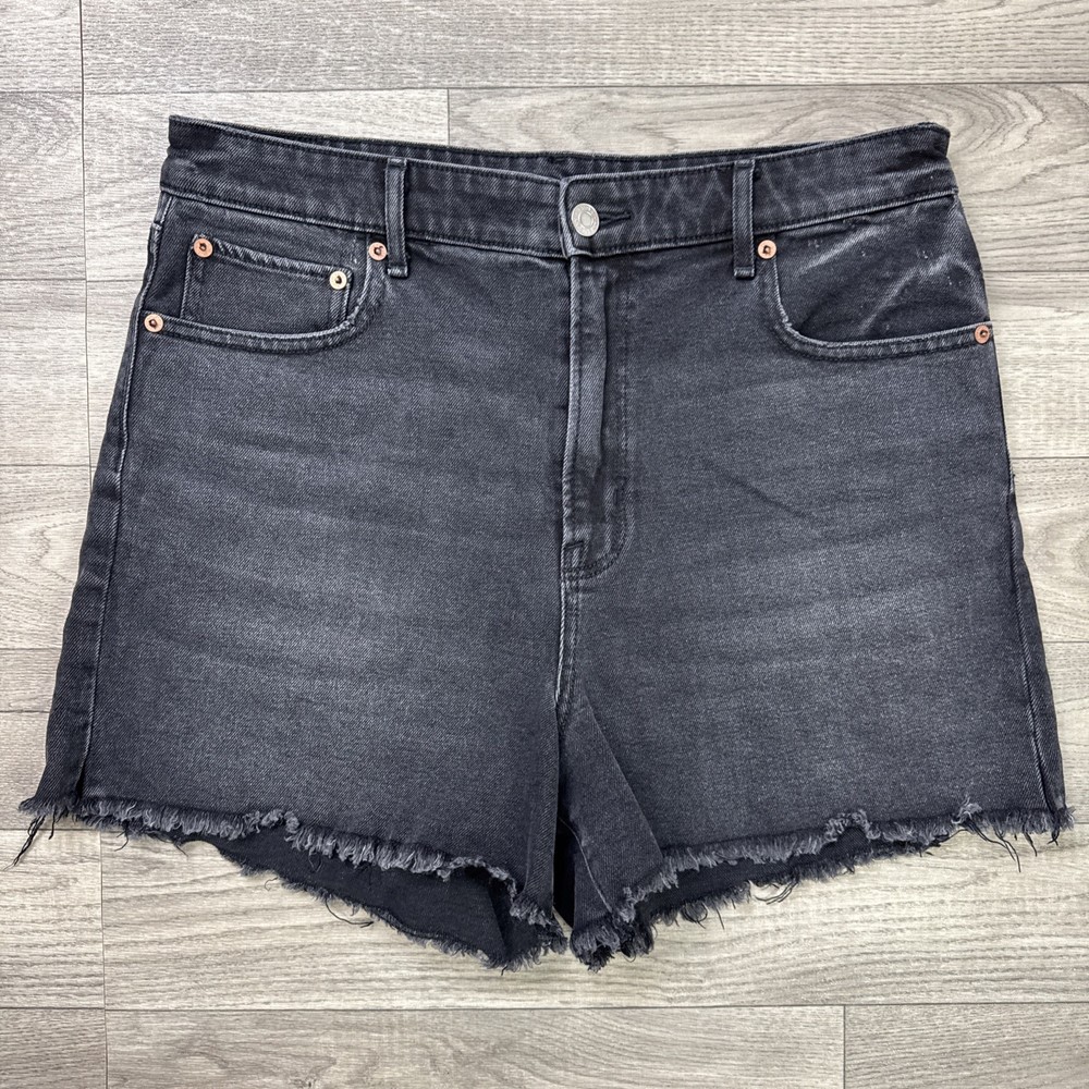 American Eagle Highest Rise 90s Boyfriend Jean Shorts Frayed Hem Black sz 10