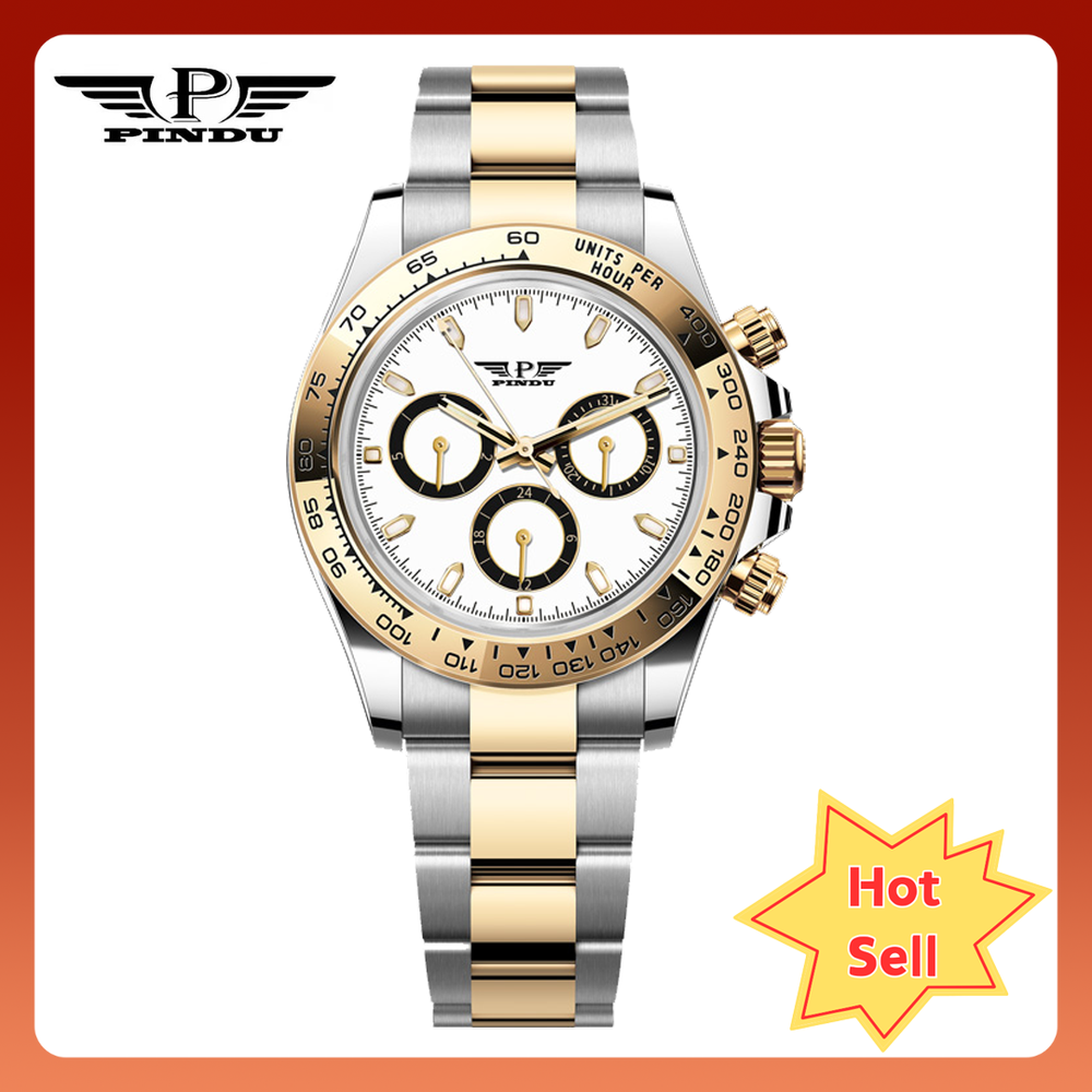 PINDU men's automatic mechanical watch week calendar luminous hands 3ATM water
