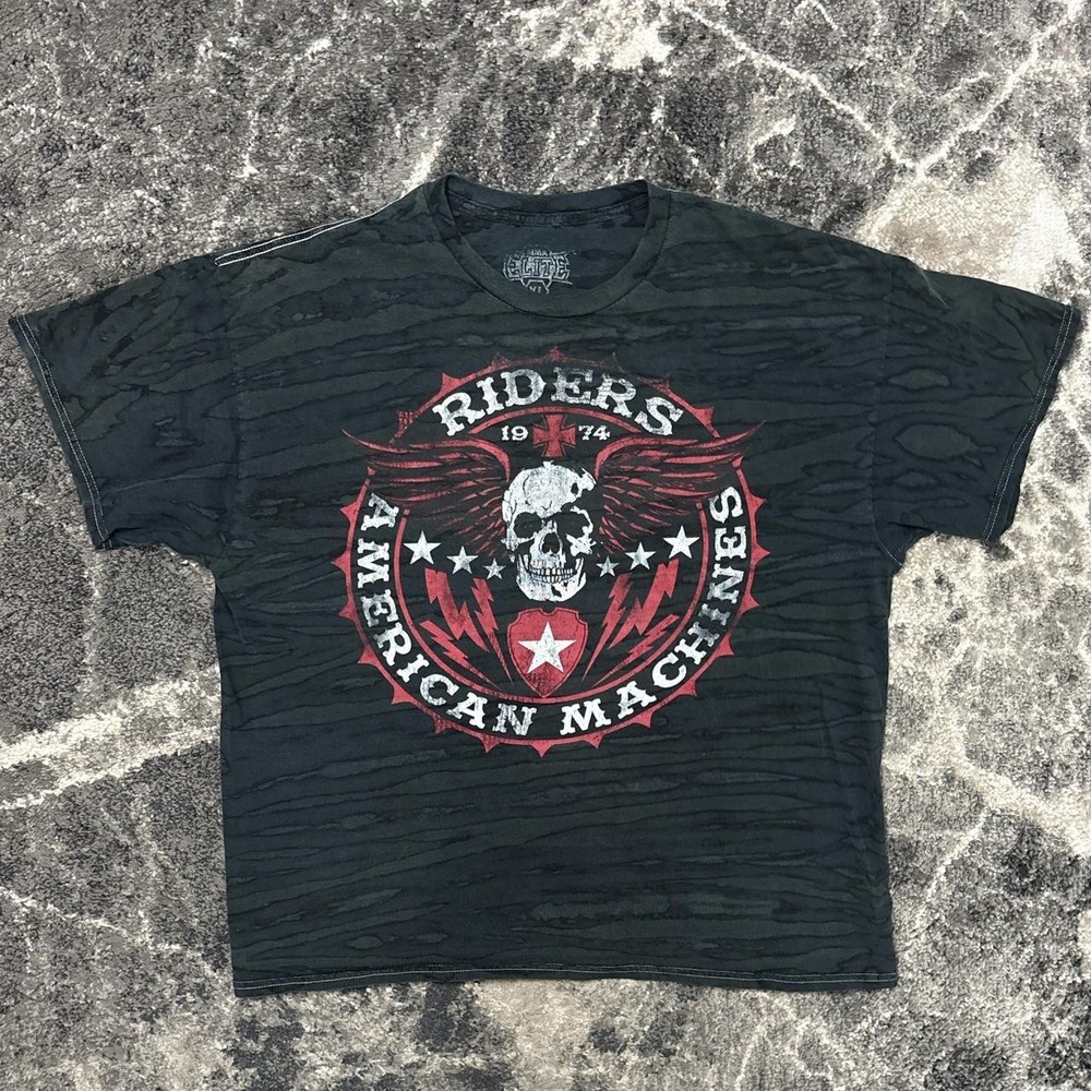 MMA Elite Shirt Mens XL 2000s Y2K Skull Wings Cross Grunge UFC Black Crucifix