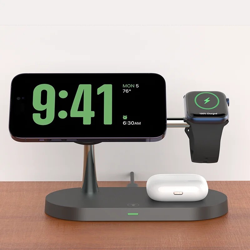 3-in-1 Wireless Charger Stand – Fast Charging for iPhone, Apple Watch, and AirPo