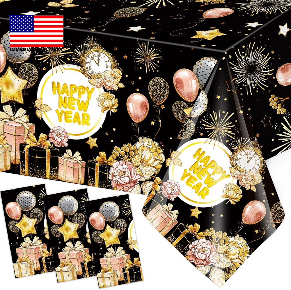 2026 Happy New Year Tablecloths 3 Pack New Years Eve Party Decoration NYE Dispos