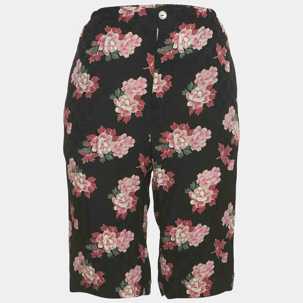 Gucci Black Floral Print Silk Shorts M