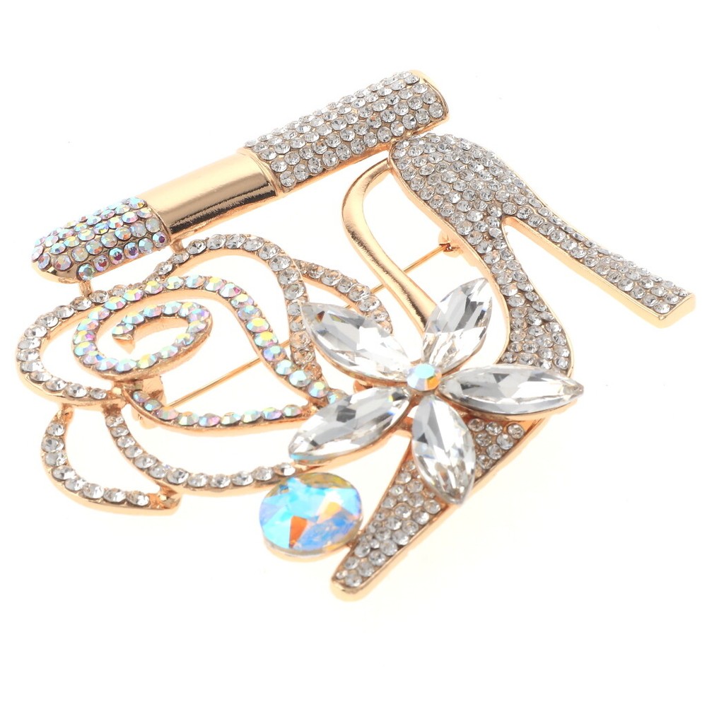 Gold Tone Metal Large Crystal High Heel Shoe Brooch P1457-GAB