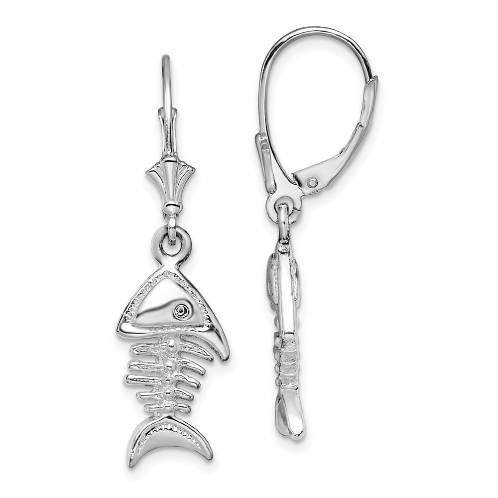 Sterling Silver Rhodium-Plated 3D Fishbone Leverback Drop & Dangle Earrings