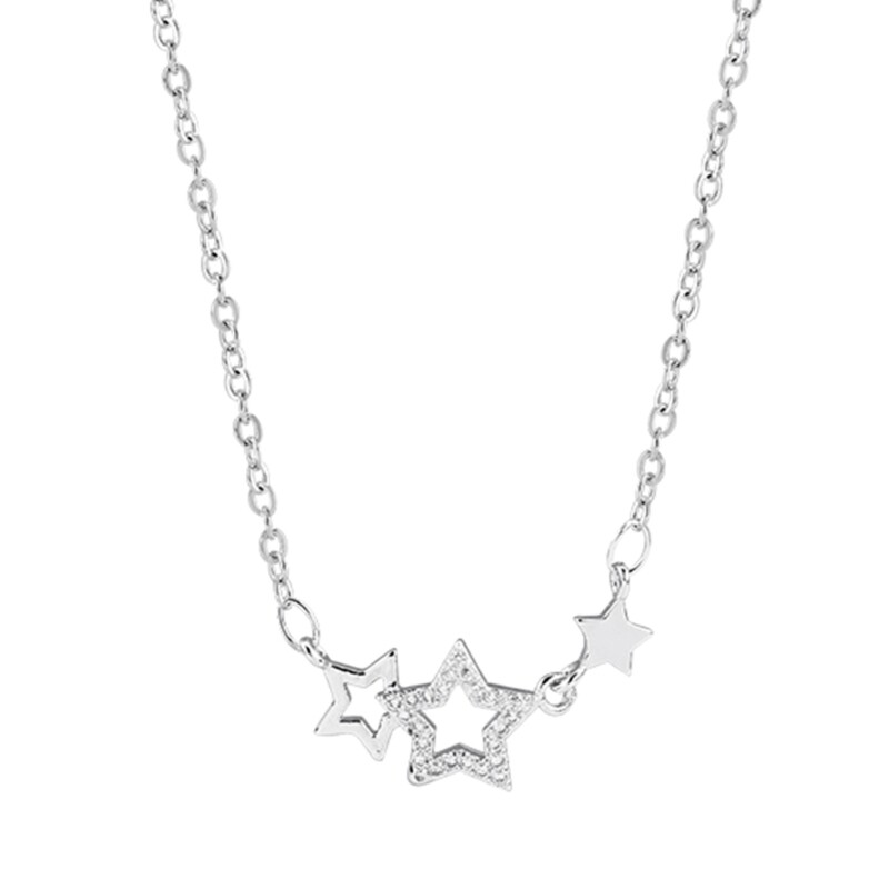 Silver Inlaid Zircon Multi-Star Necklace for Women & Girls - Elegant Sweet Design