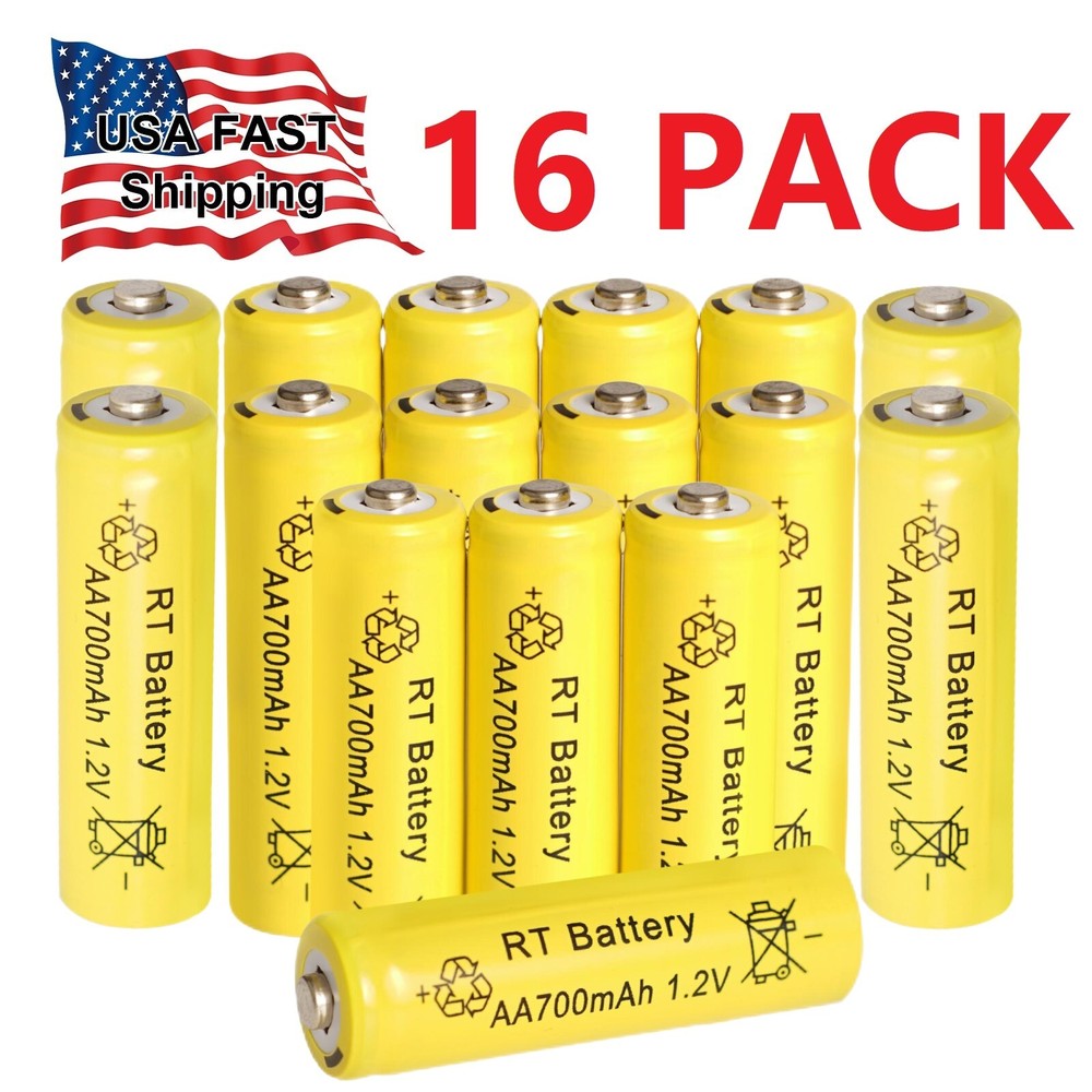 16 Pack 700mAh Ni-MH AA 1.2v Rechargeable Battery Button Top for Solar Light LED