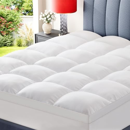Mattress Topper for Back Pain Relief – Extra Thick Pillow Top Queen White