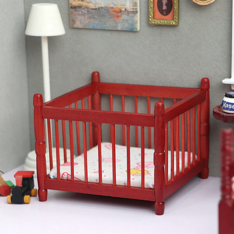 1:12 Scale Dollhouse Miniature Wooden Baby Bed Cradle Room Furniture Mo*a5