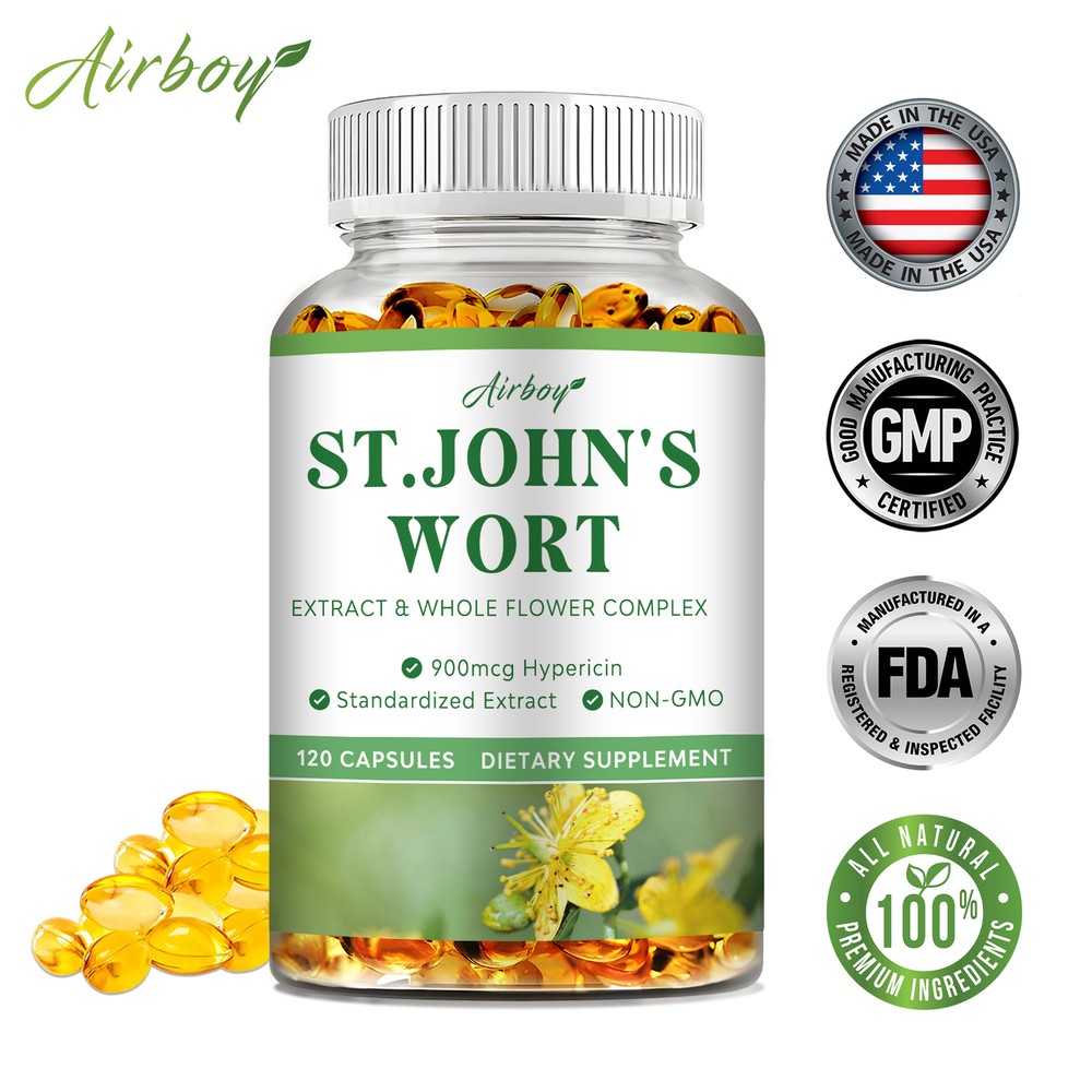 St Johns Wort Capsules 500mg - Stress & Anxiety, Good Mood Support - Non-GMO