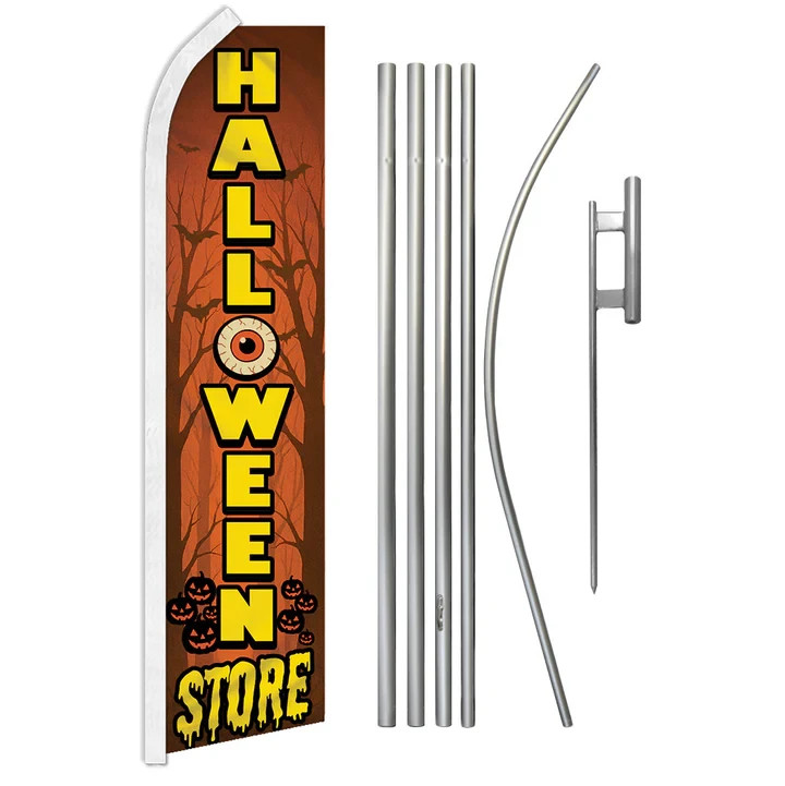 Halloween Store Orange Advertising Swooper Feather Flutter Flag & Pole Kit Hween