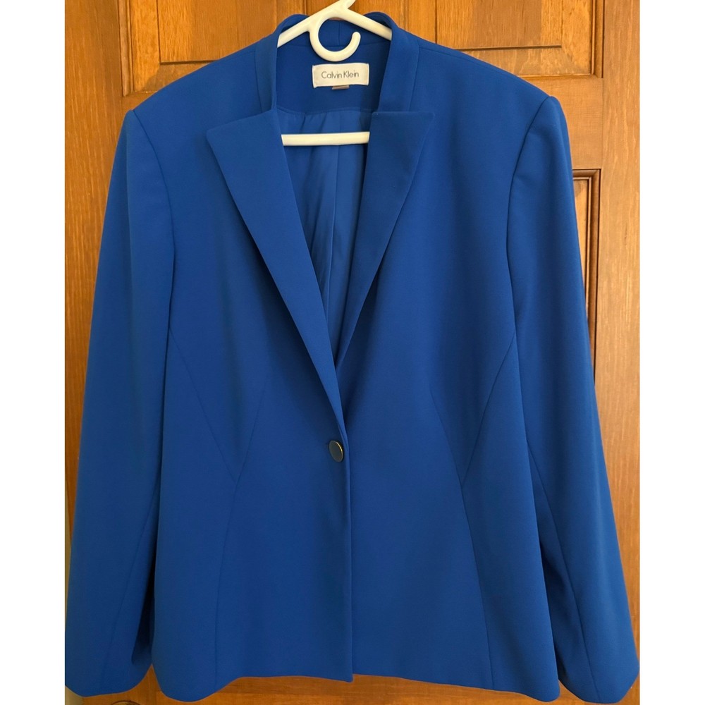 Calvin Klein Blazer Jacket Womens Size 20W Blue One-Button Suit Separate Career