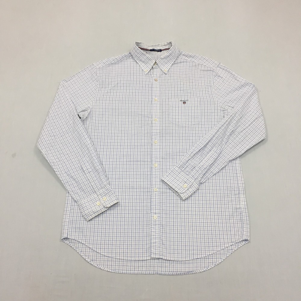 Gant Shirt Mens Large Button Up Long Sleeve Check Heather Oxford (16.5