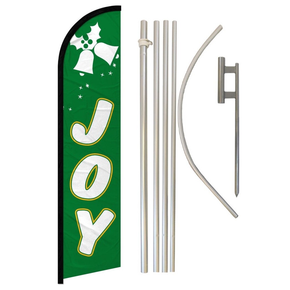Joy Full Curve Windless Swooper Flag & Pole Kit Xmas Christmas Holiday BELLS