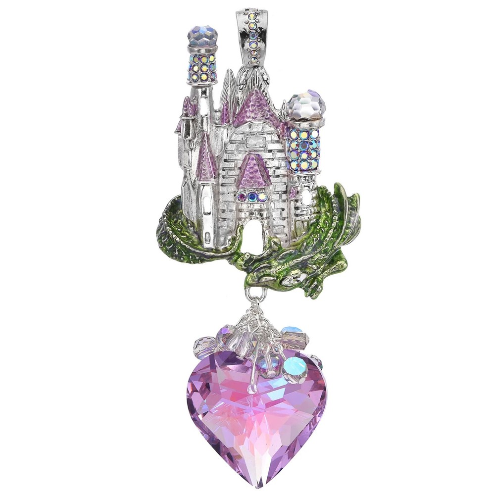Kirks Folly Dragon Heart Crystal Castle Foldover Pendant - sterling silvertone