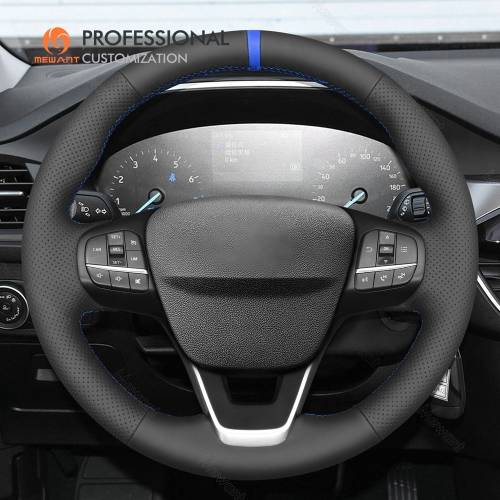 Black Real Leather Steering Wheel Wrap Cover for Ford Escape 2019-2020 Bronco
