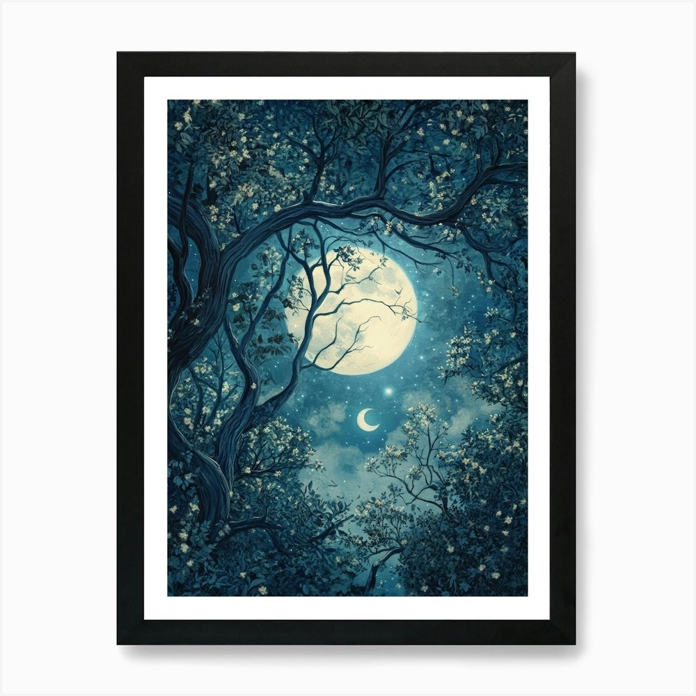 Full Moon In The Forest 3 Art Print Framed Wall Art Poster Canvas Print Picture