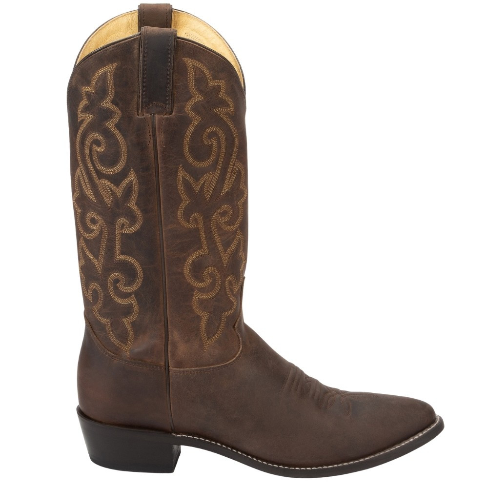Justin Boots Mens Buck Embroidered Round Toe Pull On Cowboy Boots in Brown