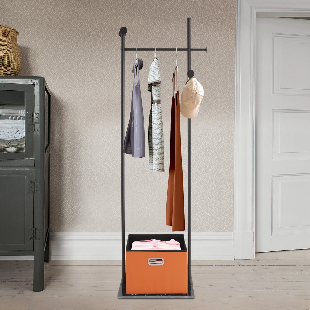 Adjustable Coat Rack with Storage Basket for Clothes Shoes and Dorm Organization  