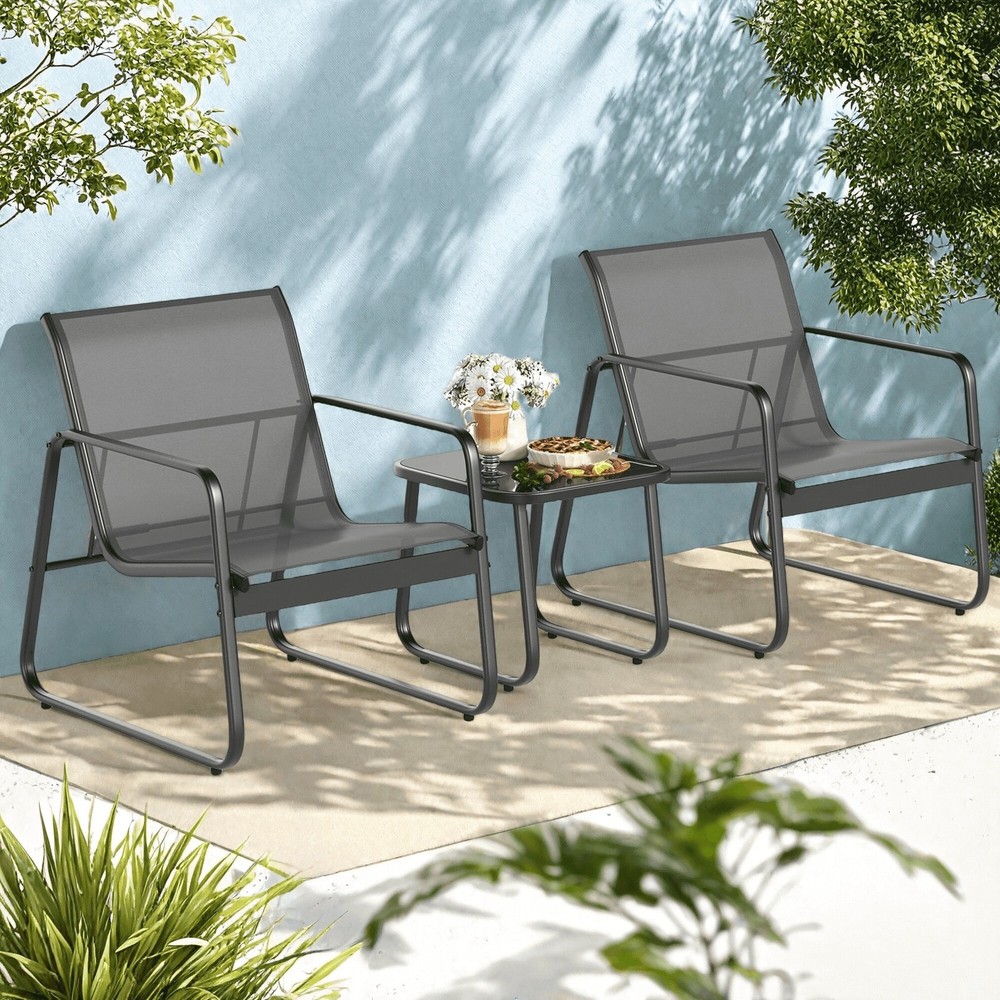 RFG 3-Piece Patio Set with Glass Table and Sofa Chairs for Garden Pool Outdoor
