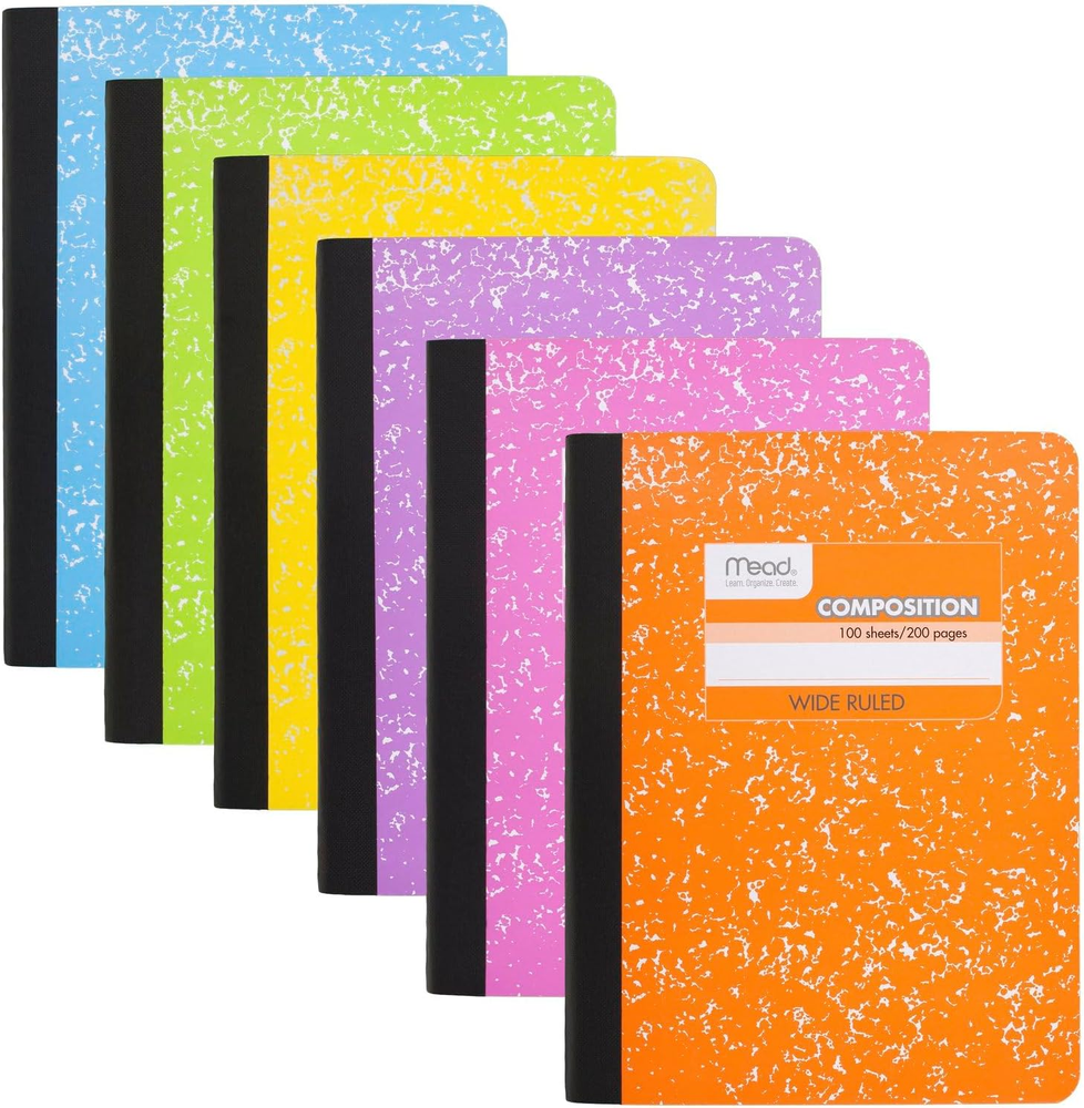 6-Pack Wide Ruled Composition Notebooks, 7.5x9.75 Inches, 100 Sheets Each