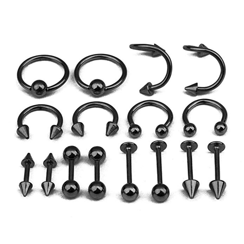 16 PCS/Set Black Lip Bars Tragus Piercing Jewelry Mixing of Women's