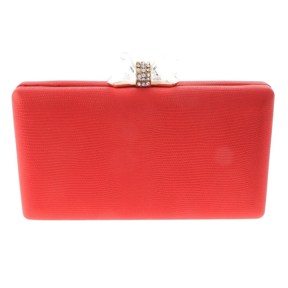 Gold Tone Metal Leatherette Evening Bag JXL007-RED