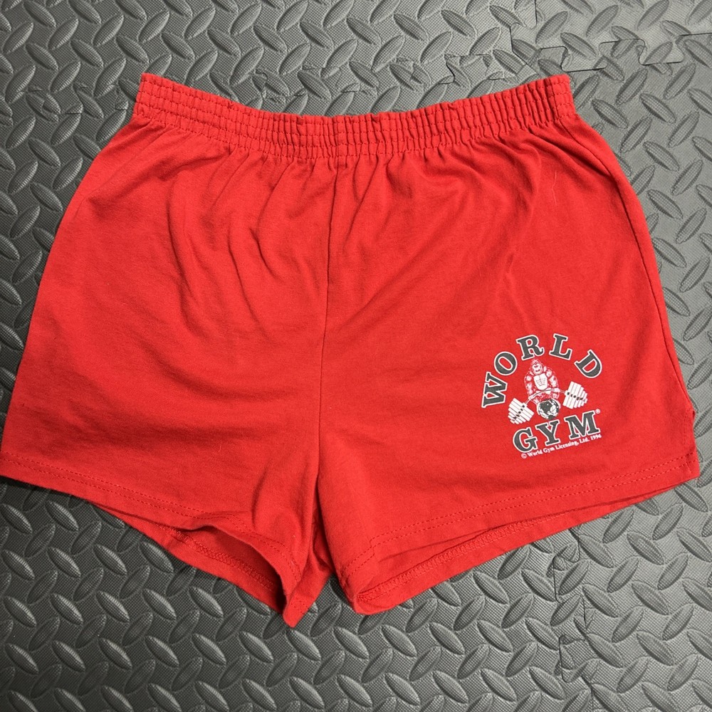 World Gym Gorilla Logo Red Shorts Size XL 3 Inseam Gym Workout
