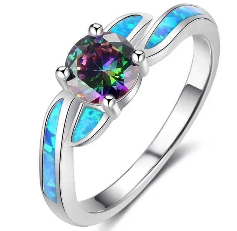Opal CZ sterling silver 925 ring size 7