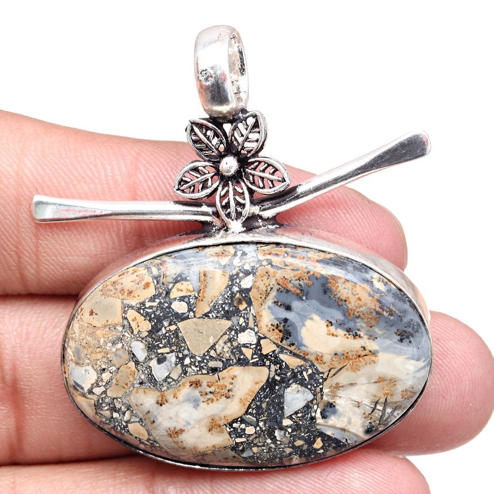 Malinga Jasper Pendant Silver Jewelry for Mother Gift 1.75 Inch