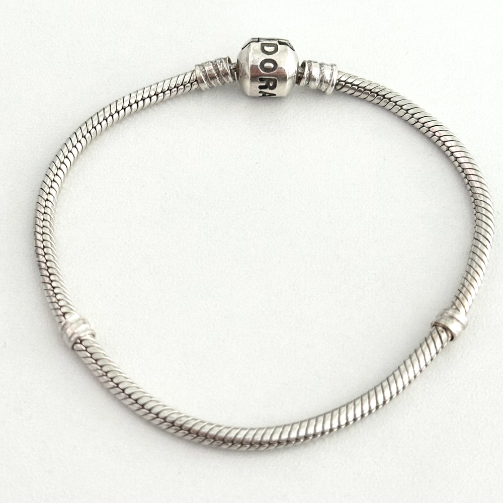 Pandora Retired Moments Snake Chain 925 Silver Charm Bracelet 7.5 Inch  