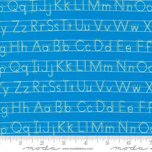MODA Back to School 100% cotton fabric by the yard 36x44 ABC writing paper SKY-image