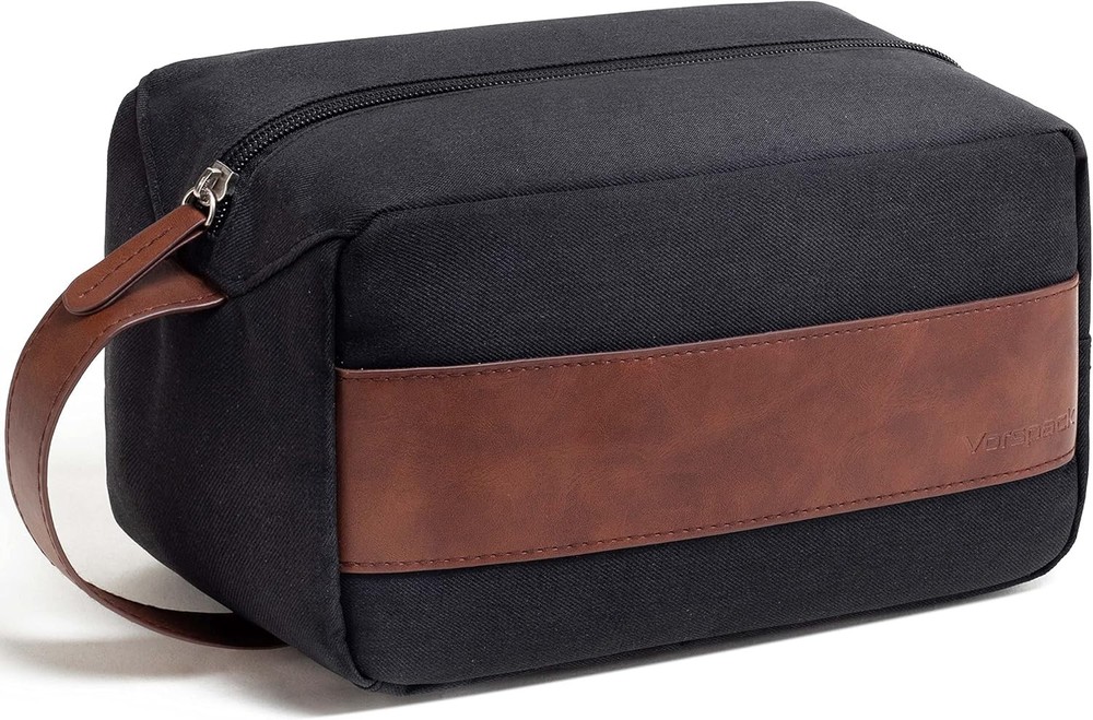 Stylish Black Vorspack Toiletry Bag for Men - Large Water-Resistant Travel Dopp Kit
