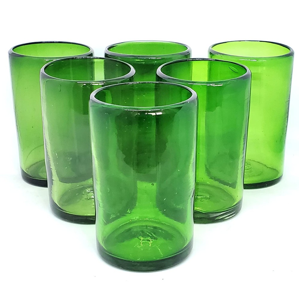 Solid Emerald Green 14 oz Drinking Glasses (set of 6), Recycled Glass, Lead-f...