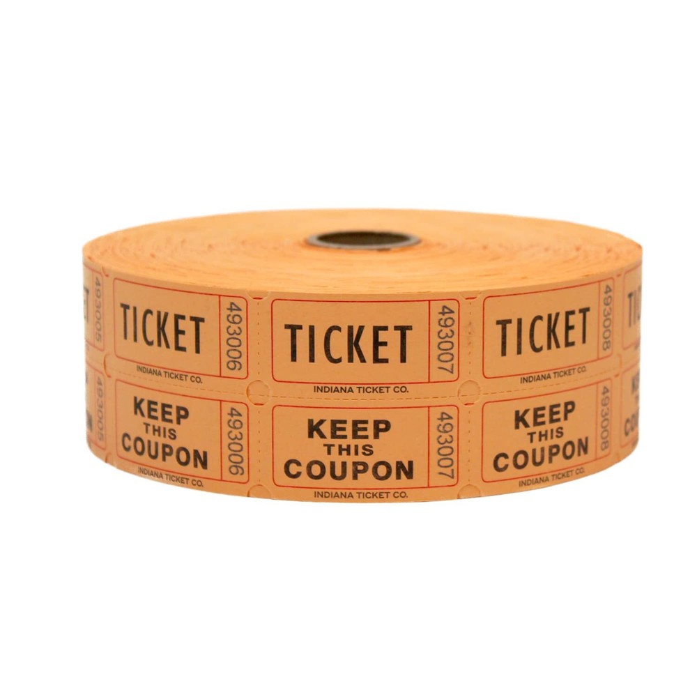 INDIANA TICKET CO. 2,000 Orange Raffle Tickets Double Roll, Premium Quality 5...