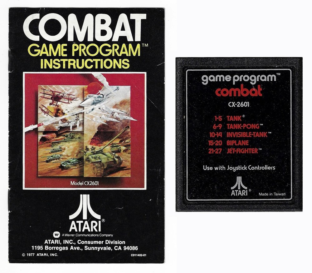 Vintage 1977 Atari 2600 COMBAT Game Cartridge & Instruction Manual - CX2601