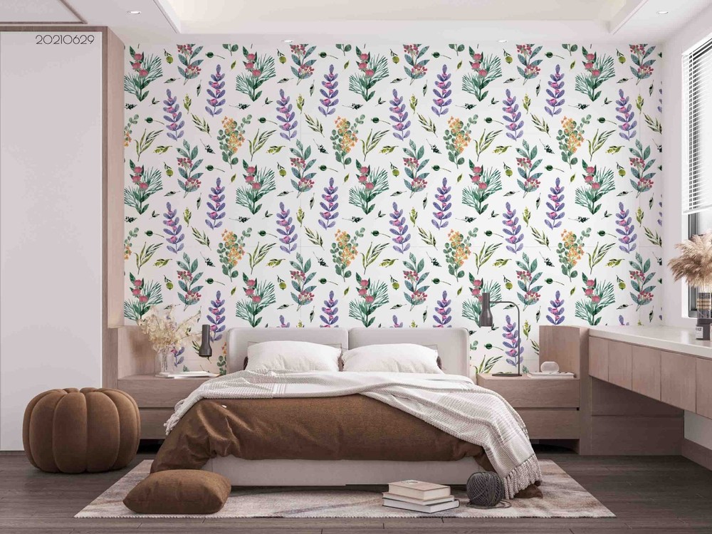 3D Flowers Leaves Watercolor Pattern Wall Murals Wallpaper Murals Wall Sticker