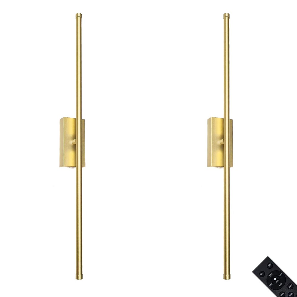Set of 2 Rechargeable Battery Linear Gold Wall Sconce, Modern Decor Tube Wire...