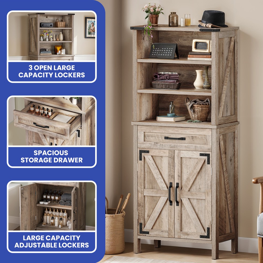 58-Inch Tall Bathroom or Kitchen Storage Cabinet with Adjustable Shelves and Drawer for Organized Spaces