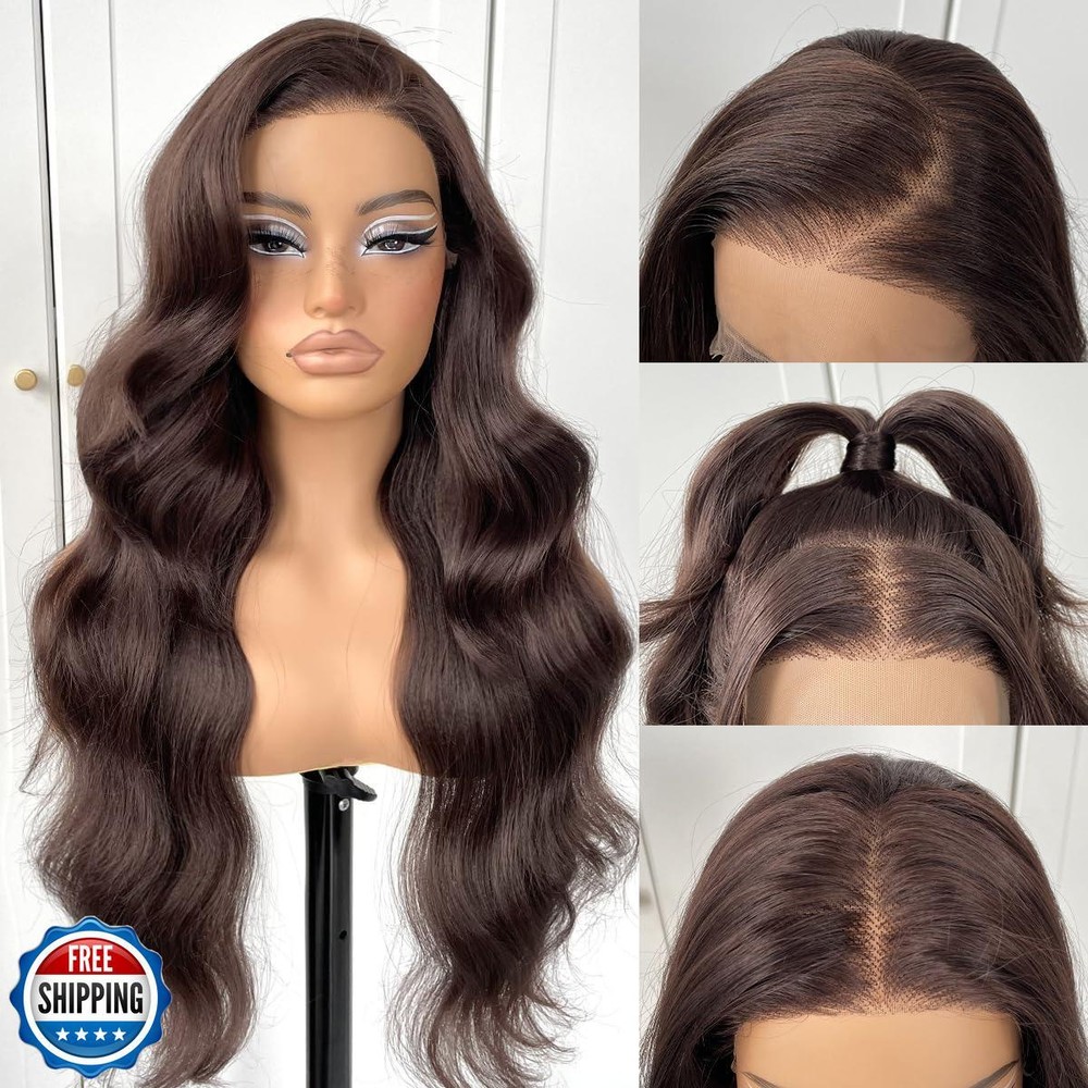 MITIMES 13x6 Chocolate Brown Glueless Synthetic HD Lace Front Wig with Pre-Plucked Hairline