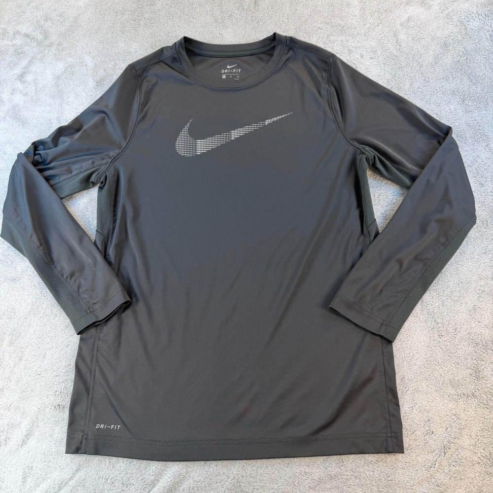 Nike Dri-FIT Long Sleeve Shirt Youth XL Gray Swoosh