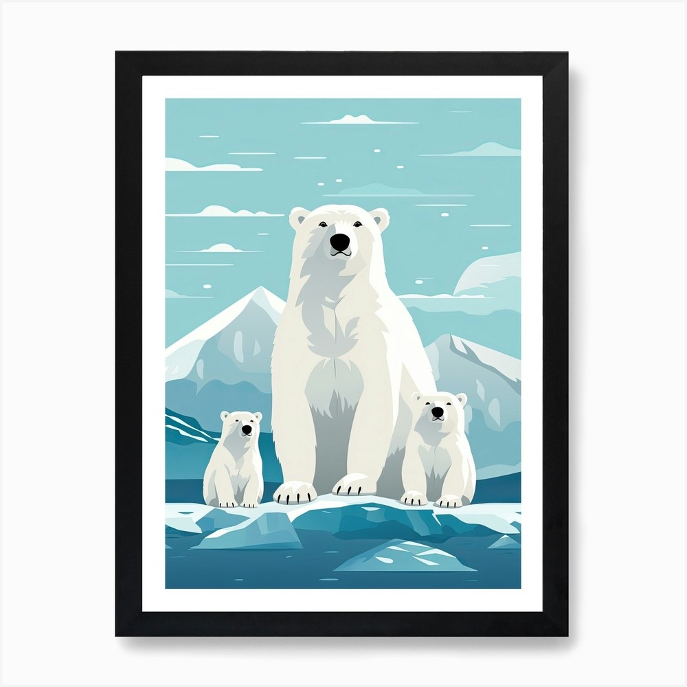 Arctic Symphony Polar Bear Family Framed Wall Art Canvas Print Picture