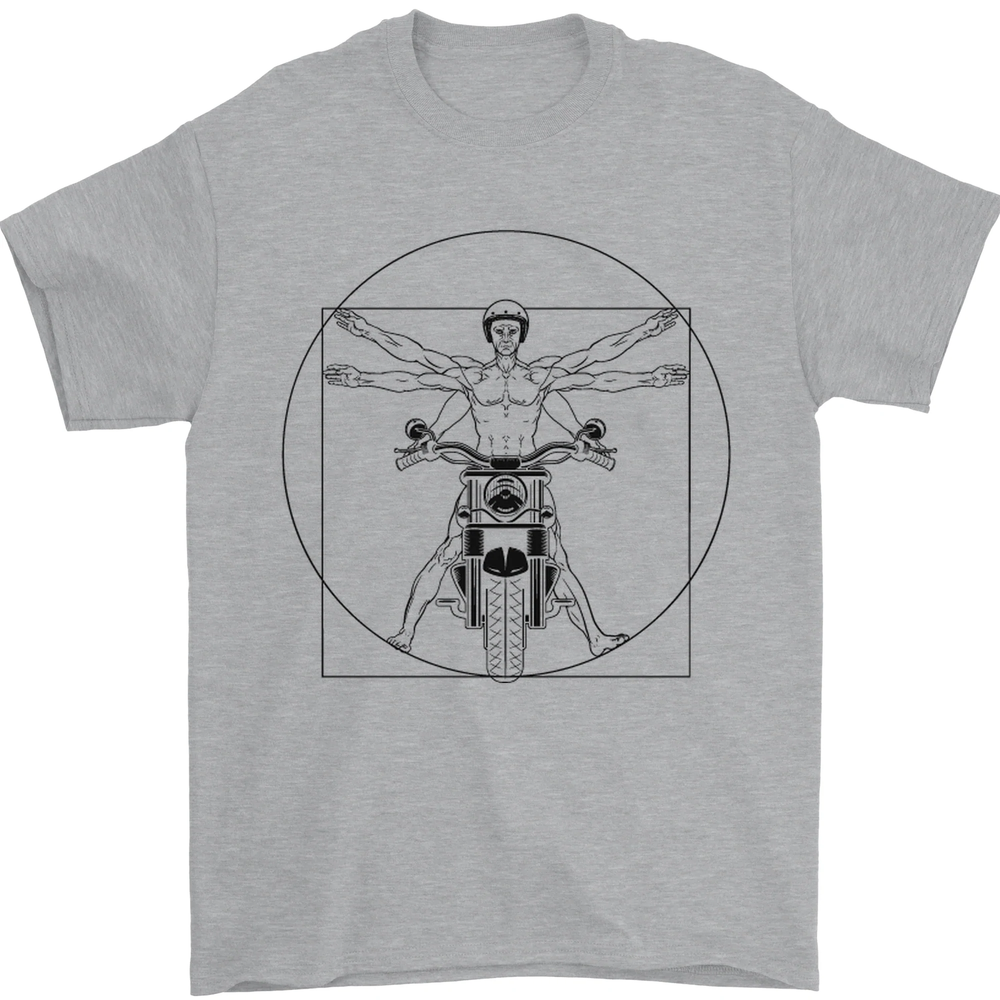 Vitruvian Biker Motorcycle Motorbike Mens T-Shirt 100% Cotton