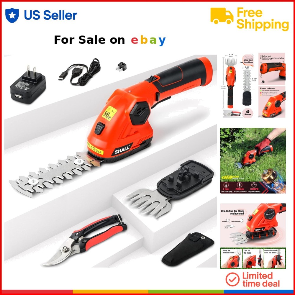 2-in-1 Cordless Grass Trimmer and Hedge Shears with 7.2V Battery Alloy Steel Blades