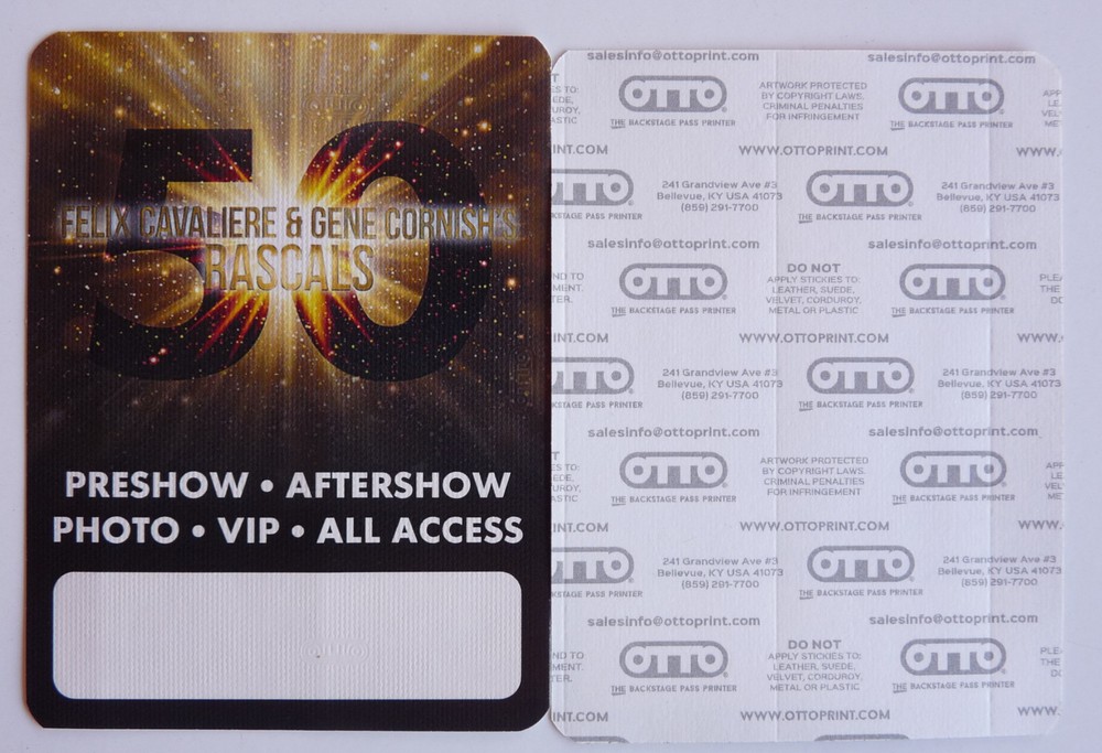 Rascals Felix & Gene 50 Concert Tour Brown Backstage Pass D21