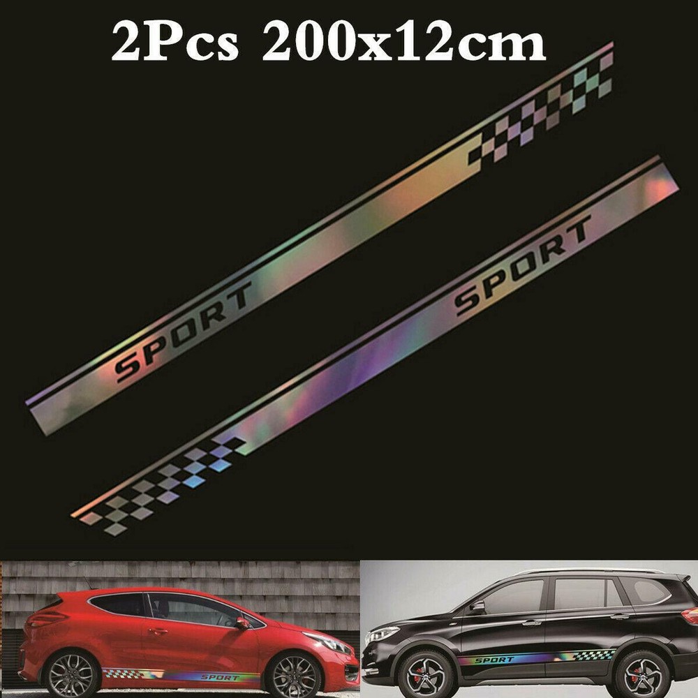 Car Side Body Colorful Laser Reflective Graphics Long Stripe Decals Sticker 2Pcs
