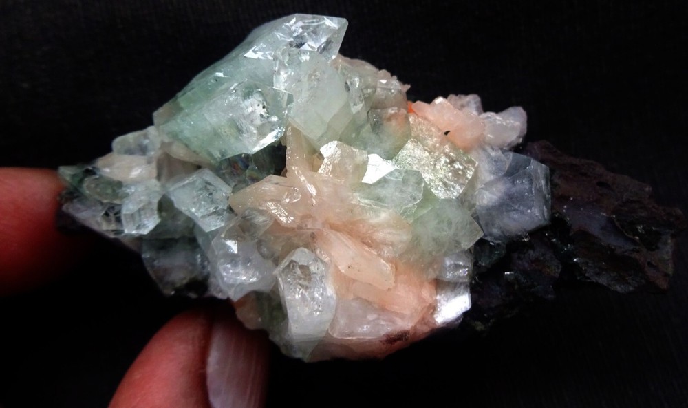 Stunning light green apophyllite crystals with stilbite on matrix mineral specimen